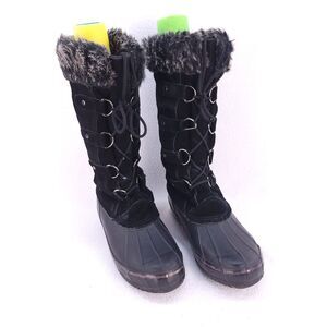 Kreated Equal Suede Winter Boots Womens 7 Black Faux Fur Trim Laced EX32
